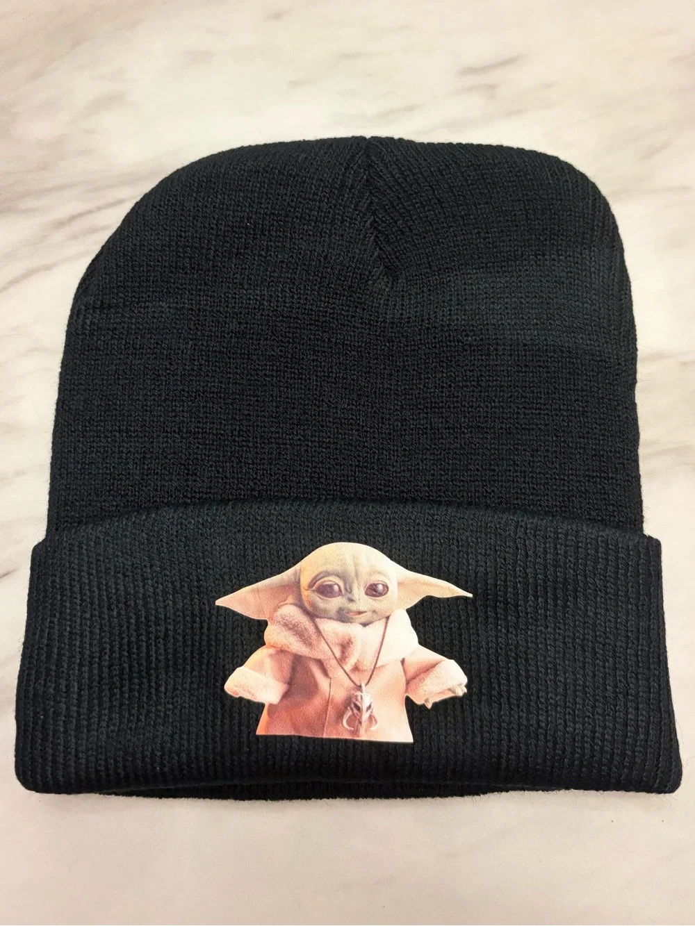 NWOT Grogu Baby Yoda Black Knit Beanie Cuffed Winter Hat Kids